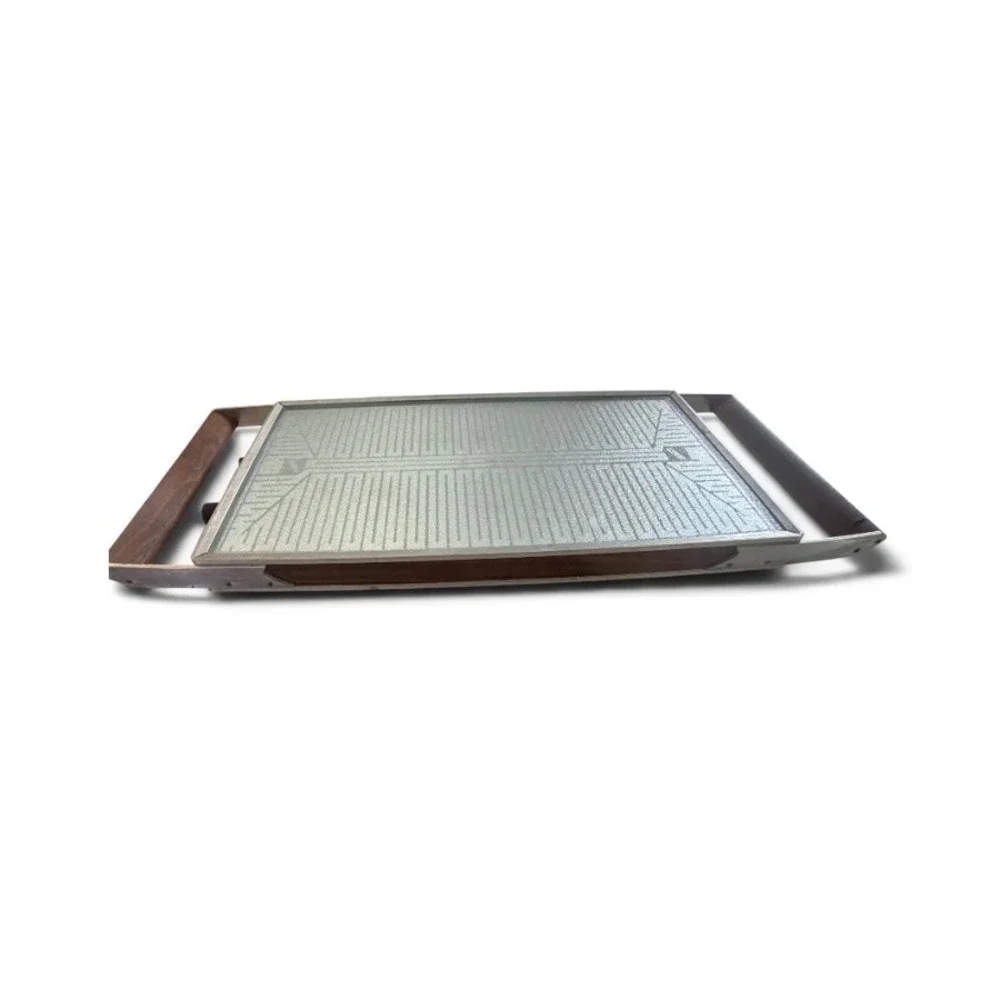 Vintage Salton Hotray Electric Warming Tray MCM Atomic Glass Wood Handles Tested